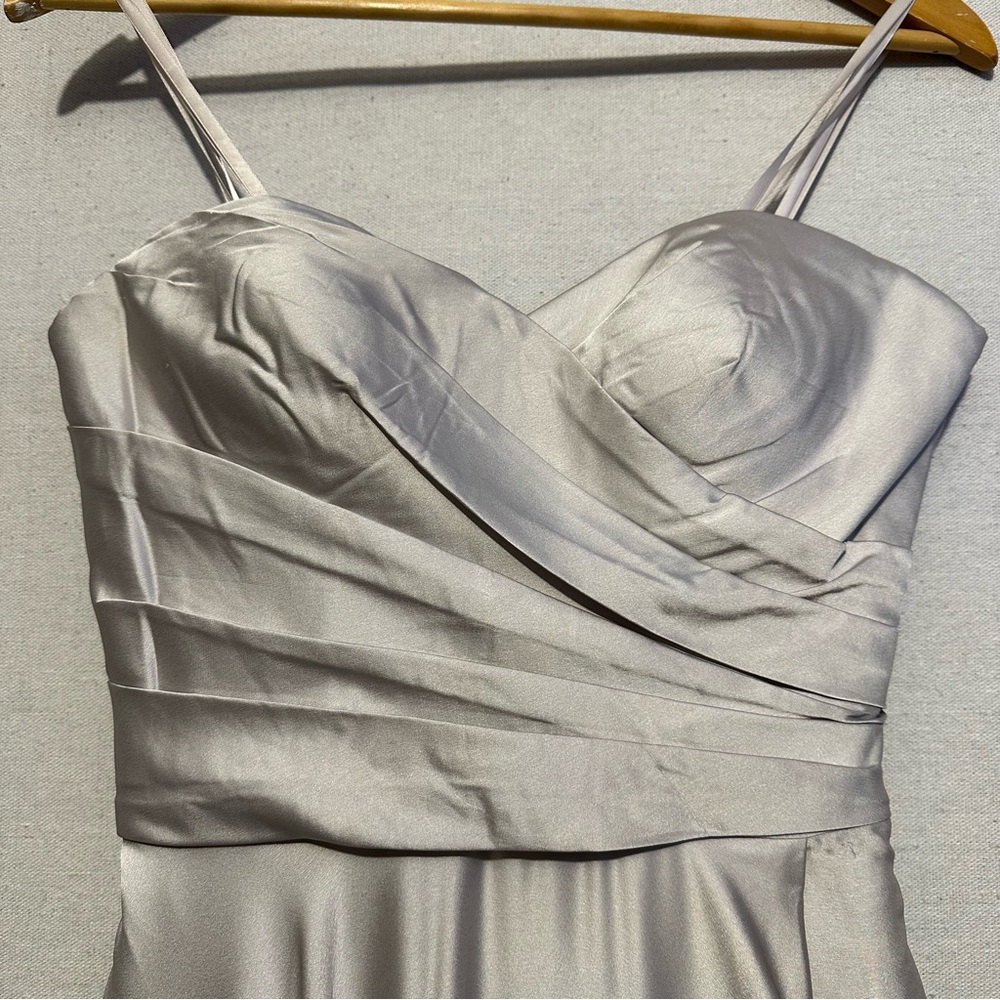 NWT La Femme Strapless Satin Gown with Pleated Bodice and Slit - size 4 - Picture 4 of 6